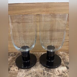 CRATE & BARREL Viva Black vintage Steam Water Wine Glasses Goblets Set of 2